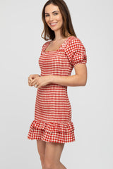 Red Gingham Smocked Mini Dress