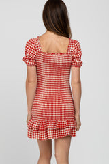 Red Gingham Smocked Mini Dress