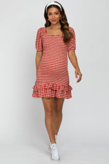 Red Gingham Smocked Maternity Mini Dress