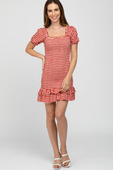 Red Gingham Smocked Maternity Mini Dress