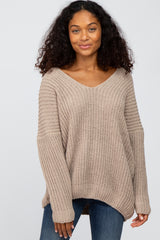 Mocha Soft Knit V-Neck Sweater