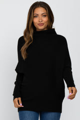 Black Funnel Neck Dolman Sleeve Maternity Sweater