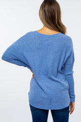 Blue Waffle Knit Long Sleeve Maternity Top