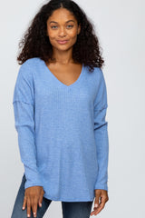 Blue Waffle Knit Long Sleeve Maternity Top