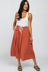 Rust Drawstring Waist Maternity Midi Skirt