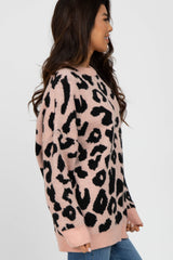 Pink Animal Print Oversized Sweater