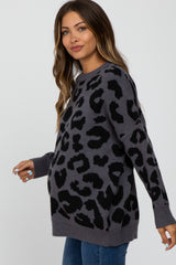 Charcoal Animal Print Oversized Maternity Sweater