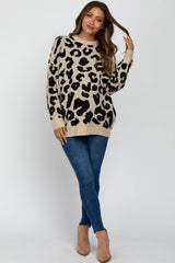 Beige Animal Print Oversized Maternity Sweater