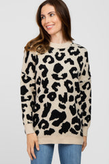 Beige Animal Print Oversized Sweater