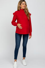 Red Knit Ruffle Long Sleeve Maternity Top