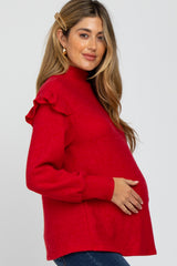 Red Knit Ruffle Long Sleeve Maternity Top