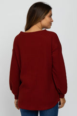 Burgundy Textured Knit Bubble Sleeve Maternity Top