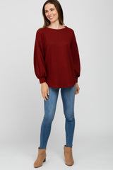 Burgundy Textured Knit Bubble Sleeve Maternity Top