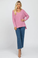 Pink V-Neck Side Slit Sweater