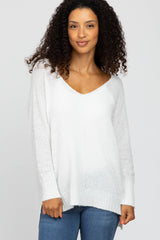 Ivory V-Neck Side Slit Maternity Sweater