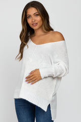 Ivory V-Neck Side Slit Maternity Sweater