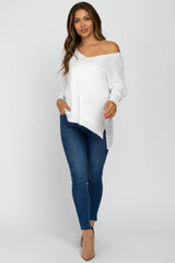 Ivory V-Neck Side Slit Maternity Sweater