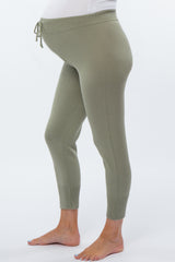 Light Olive Knit Maternity Joggers