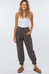 Black Abstract Dot Print Smocked Waist Maternity Pants