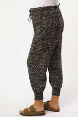 Black Abstract Dot Print Smocked Waist Maternity Pants