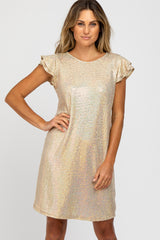 Gold Sequin Layered Ruffle Sleeve Dress