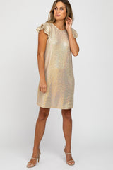 Gold Sequin Layered Ruffle Sleeve Maternity Dress