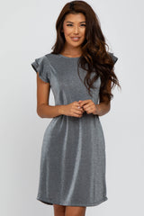 Charcoal Shimmer Ruffle Sleeve Dress