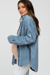 Light Blue Corduroy Maternity Shacket