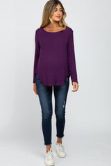 Purple Basic Waffle Knit Maternity Long Sleeve Top