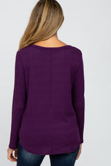 Purple Basic Waffle Knit Maternity Long Sleeve Top