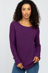 Purple Basic Waffle Knit Maternity Long Sleeve Top