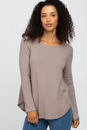 Taupe Basic Waffle Knit Long Sleeve Top