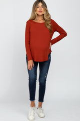 Rust Basic Waffle Knit Maternity Long Sleeve Top