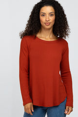 Rust Basic Waffle Knit Maternity Long Sleeve Top