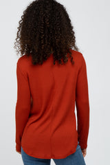 Rust Basic Waffle Knit Long Sleeve Top