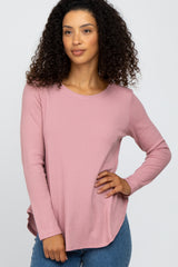 Mauve Basic Waffle Knit Long Sleeve Top