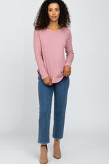 Mauve Basic Waffle Knit Long Sleeve Top