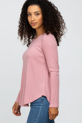 Mauve Basic Waffle Knit Long Sleeve Top