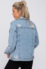 Light Blue Distressed Denim Maternity Jacket