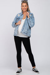 Light Blue Distressed Denim Maternity Jacket