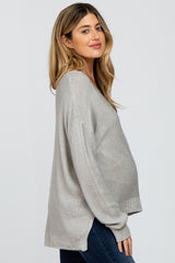 Grey Side Slit Knit Maternity Sweater