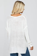 White Side Slit Knit Sweater