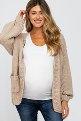 Taupe Oversized Bubble Sleeve Maternity Cardigan