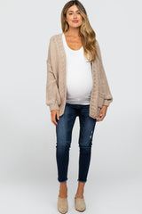 Taupe Oversized Bubble Sleeve Maternity Cardigan