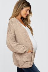 Taupe Oversized Bubble Sleeve Maternity Cardigan