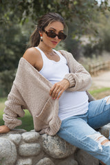 Taupe Oversized Bubble Sleeve Maternity Cardigan