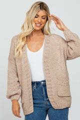 Taupe Oversized Bubble Sleeve Maternity Cardigan