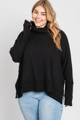 Black Soft Knit Dolman Sleeve Cowl Neck Plus Top