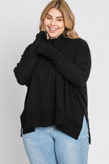 Black Soft Knit Dolman Sleeve Cowl Neck Plus Top