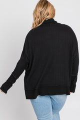 Black Soft Knit Dolman Sleeve Cowl Neck Plus Top